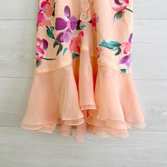 Vintage Victoria’s Secret Peach pink floral chiffon flare hem, M - Picture 2 of 6